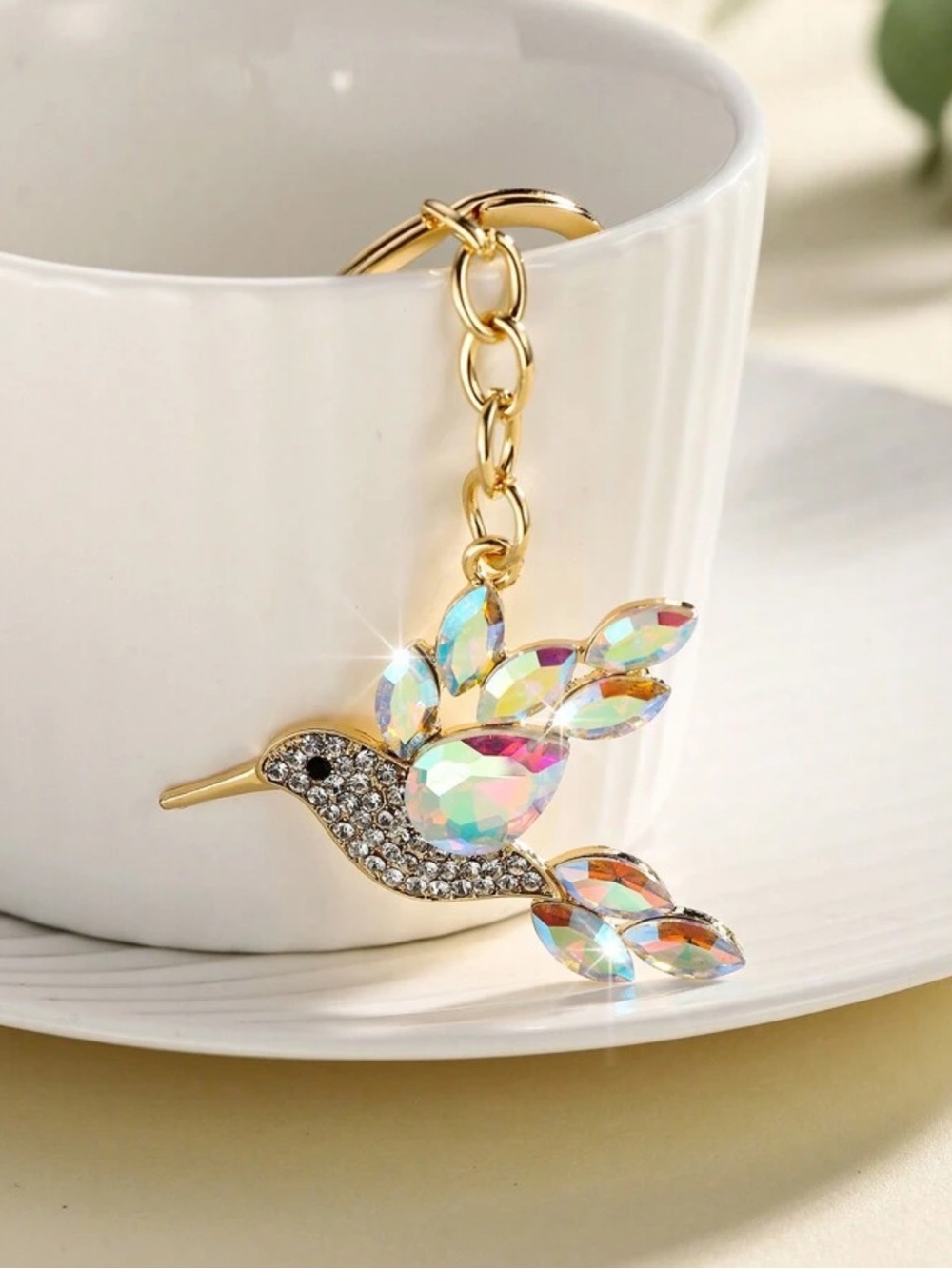 Holographic Crystal Hummingbird bag charm/ Keychain - Gold